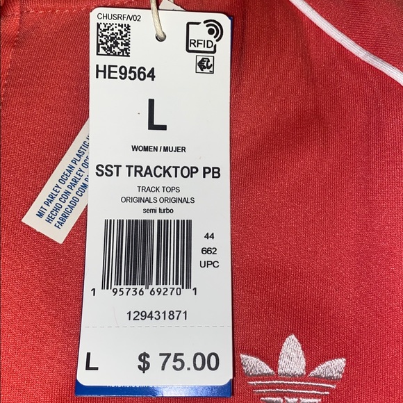 🍣 Adidas Original SST Orange Track Jacket with White Stripes NWT 🍣 - Picture 4 of 4